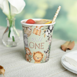 Pastel Tropical Wild One Jungle Safari Animals  Paper Cups