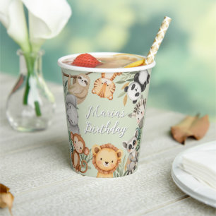 Pastel Tropical Wild One Jungle Safari Animals Paper Cups
