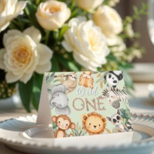 Pastel Tropical Wild One Jungle Safari Animals  Thank You Card