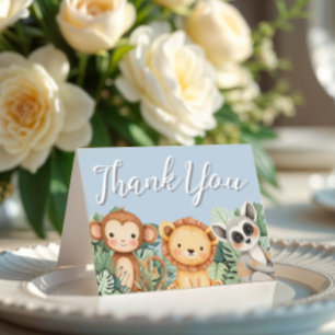 Pastel Tropical Wild One Jungle Safari Animals Thank You Card