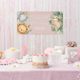 Pastel Tropical Wild One Jungle Safari Photo sign