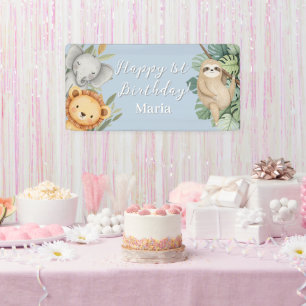Pastel Tropical Wild One Jungle Safari Photo sign
