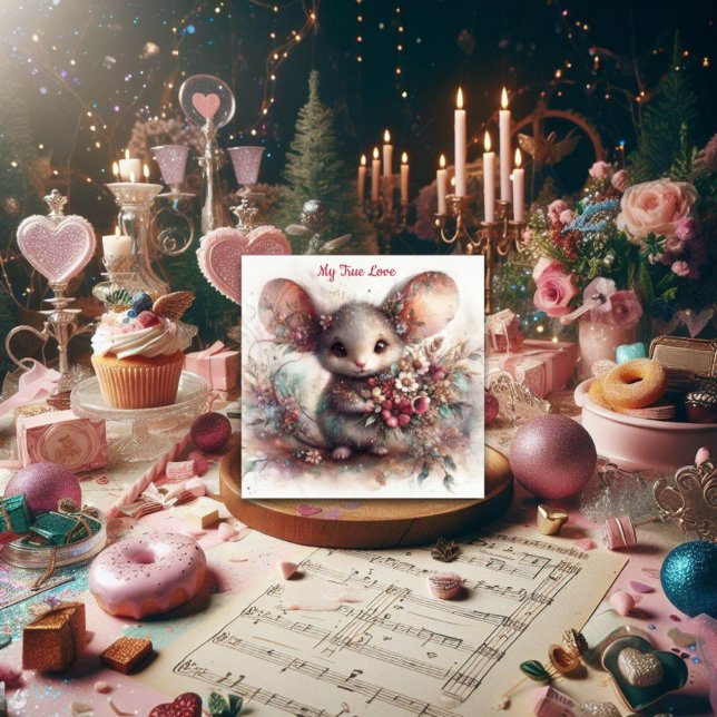 Pastel True Love Watercolor Mouse Valentine  Holiday Card (Creator Uploaded)