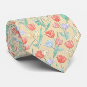 Pastel Tulip Bloom Pattern Tie