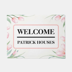 Pastel Tulip Border Personalized Doormat