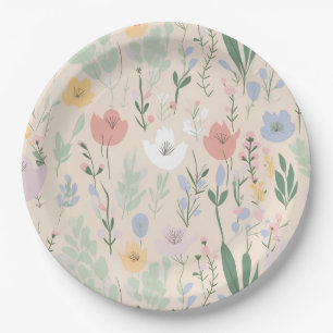 Pastel Tulip Design Paper Plate