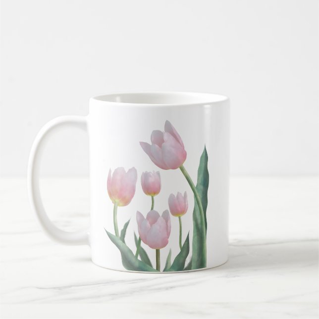 Pastel Tulip Floral Design Coffee Mug (Left)