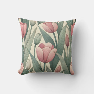 Pastel Tulip Garden Pattern Illustration Cushion