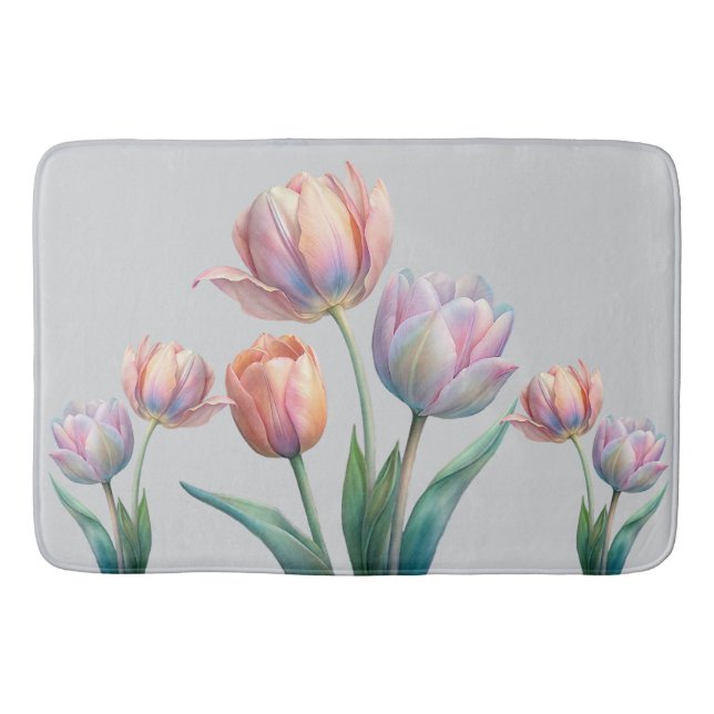 Pastel Tulip Wedding Suite Elegant Typography Bath Mat (Front)