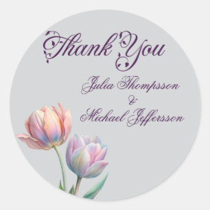 Pastel Tulip Wedding Suite Elegant Typography Classic Round Sticker