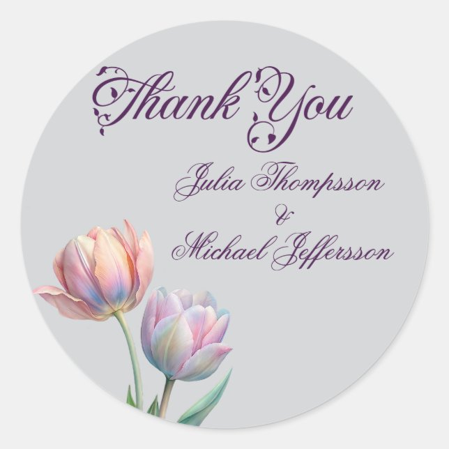Pastel Tulip Wedding Suite Elegant Typography Classic Round Sticker (Front)