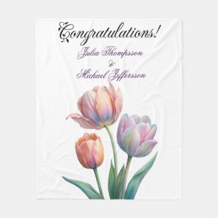 Pastel Tulip Wedding Suite Elegant Typography Fleece Blanket