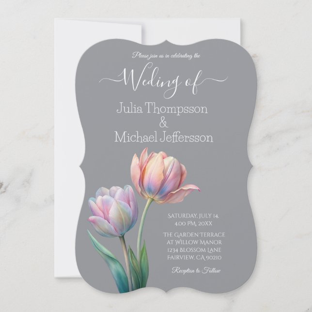 Pastel Tulip Wedding Suite Elegant Typography Invitation (Front)