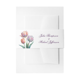 Pastel Tulip Wedding Suite Elegant Typography Invitation Belly Band