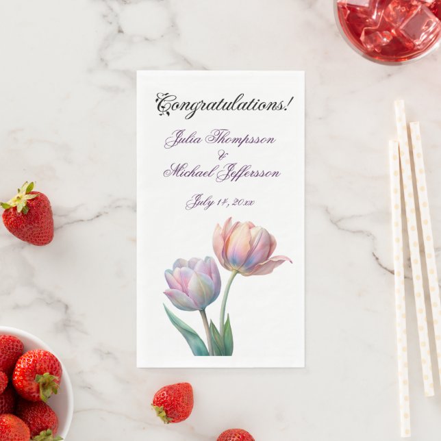 Pastel Tulip Wedding Suite Elegant Typography Napkin (Insitu)