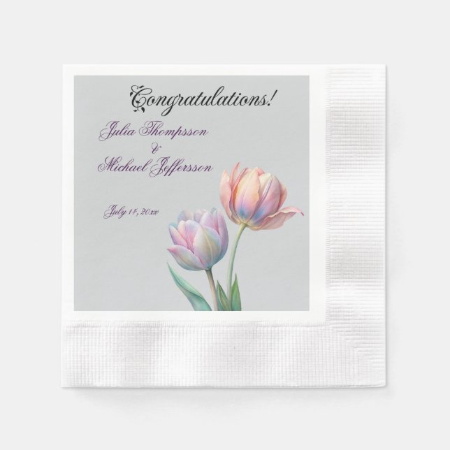 Pastel Tulip Wedding Suite Elegant Typography Napkin (Front)
