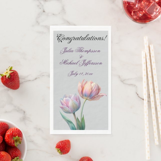 Pastel Tulip Wedding Suite Elegant Typography Napkin (Insitu)