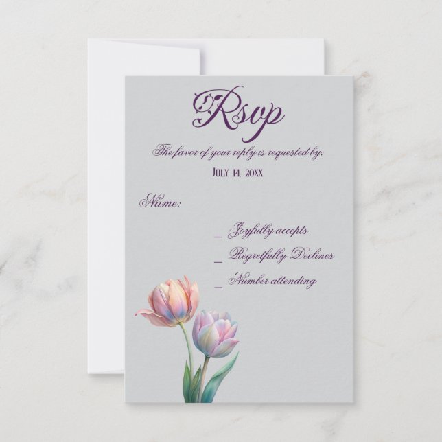 Pastel Tulip Wedding Suite Elegant Typography RSVP Card (Front)