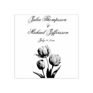 Pastel Tulip Wedding Suite Elegant Typography Rubber Stamp