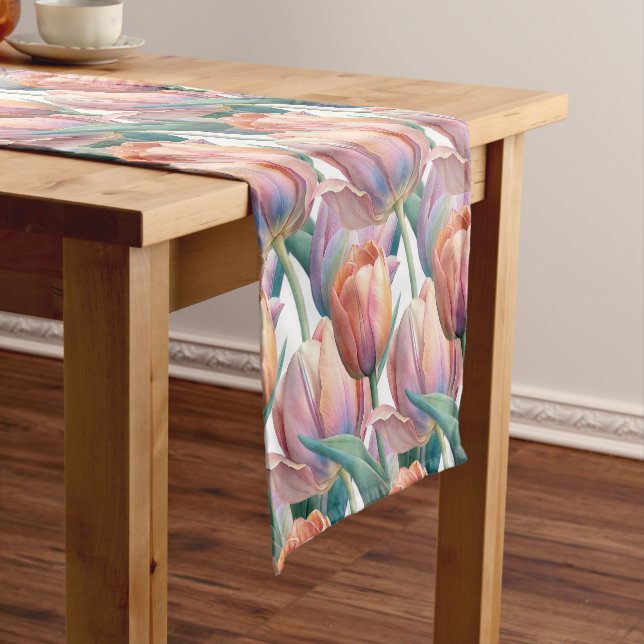 Pastel Tulip Wedding Suite Elegant Typography Short Table Runner (In Situ)