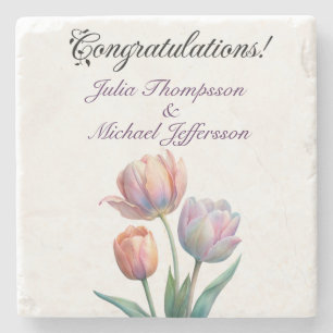 Pastel Tulip Wedding Suite Elegant Typography Stone Coaster