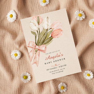 Pastel tulips flowers baby shower invitation