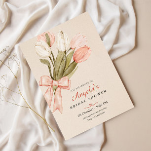 Pastel tulips flowers bridal shower invitation