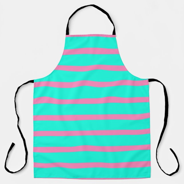 Pastel Turquoise Blue-green And Pink Stripes Apron (Front)