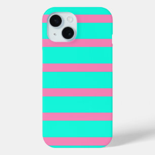 Pastel Turquoise Blue-green And Pink Stripes iPhone 15 Case