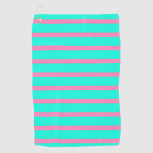 Pastel Turquoise Blue-green And Pink Stripes Golf Towel