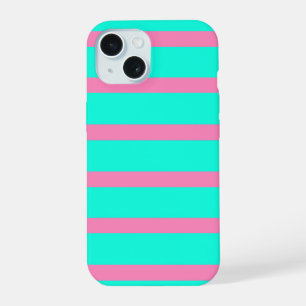 Pastel Turquoise Blue-green And Pink Stripes iPhone 15 Case