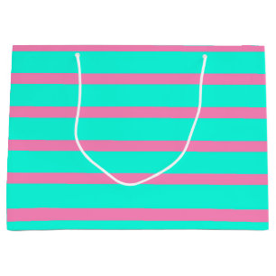 Pastel Turquoise Blue-green And Pink Stripes Large Gift Bag