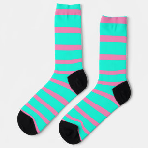Pastel Turquoise Blue-green And Pink Stripes Socks