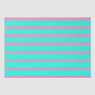 Pastel Turquoise Blue-green And Pink Stripes Tissue Paper