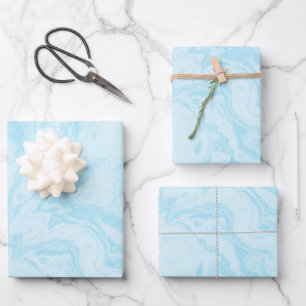 Pastel Turquoise Blue Marble Liquid Ink Pattern Wrapping Paper Sheet
