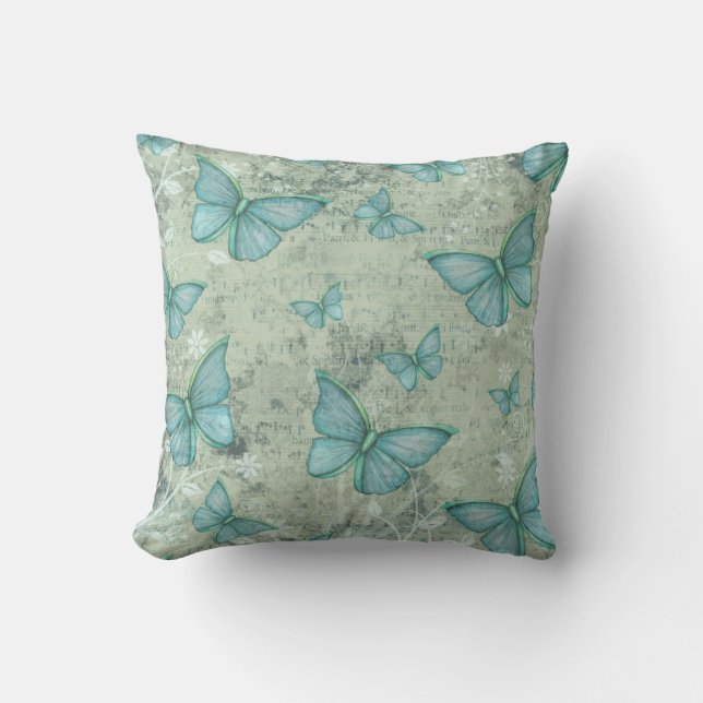 Pastel Turquoise Butterflies Vintage Style Pattern Cushion (Front)