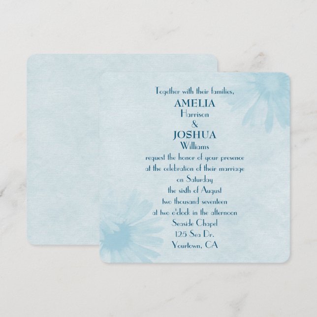 pastel turquoise daisy wedding invitation (Front/Back)