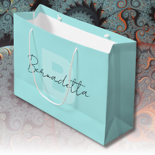 Pastel Turquoise   Elegant Handwritten Name Script Large Gift Bag