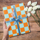 Pastel Turquoise Orange Chequered Chequerboard Wrapping Paper<br><div class="desc">Pastel Turquoise and Orange Chequered Chequerboard Vintage Wrapping Paper</div>