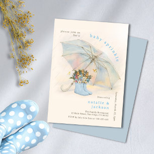 Pastel Umbrella Floral Blue Boots Baby Sprinkle Invitation