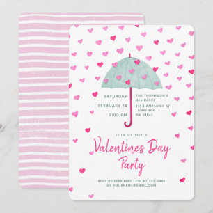 Pastel Umbrella Hearts Rain Invitation