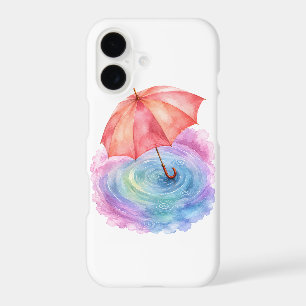 Pastel Umbrella Rain Ripples Watercolor Art