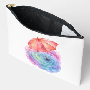 Pastel Umbrella Rain Ripples Watercolor Art Accessory Pouch