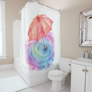 Pastel Umbrella Rain Ripples Watercolor Art Shower Curtain