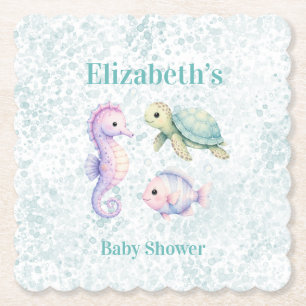 Pastel Under The Sea Baby Shower Favour Paper Coaster