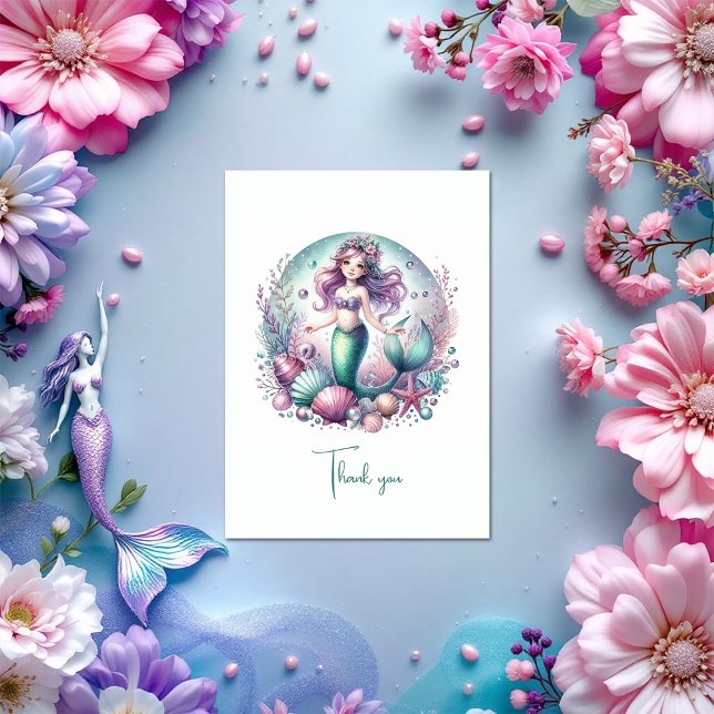 Pastel Under the Sea Girl’s Birthday Thank You Card (Pastel Under the Sea Girl’s Birthday Thank You Card)