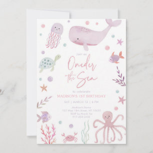 Pastel Under the Sea Pink 1st Birthday Invitation