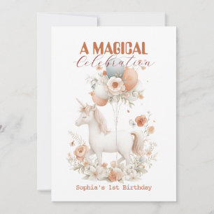Pastel Unicorn 1st Birthday Invitation