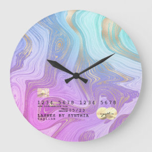 pastel unicorn aqua liquid gold marble large clock