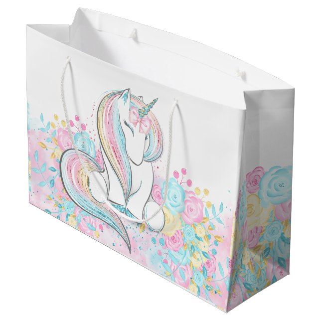 Pastel Unicorn Baby Shower Large Gift Bag (Back Angled)